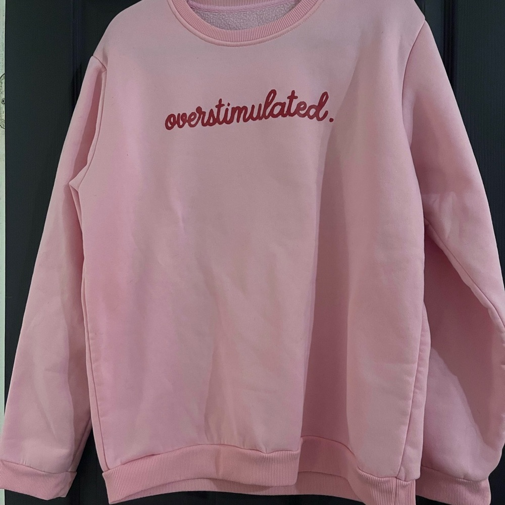 NWOT Pink Oversized “Overstimulated” Sweatshirt